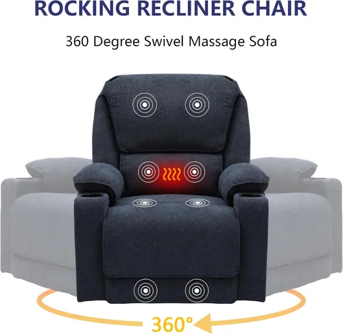 Vista 30 de KIGOTY Juego de 2 muebles de sala de estar, el juego de sofá reclinable incluye sofá reclinable reclinable y silla reclinable de masaje, juego