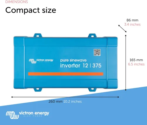 Vista 3 de Victron Energy 375VA 12-Volt 120V AC Inversor de Onda Senoidal Pura, NEMA 5-15R