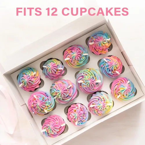 Vista 4 de LotFancy 12 cajas para cupcakes, paquete de 8, recipientes para cupcakes con ventana con capacidad para 96 cupcakes, soportes para cupcakes de grado