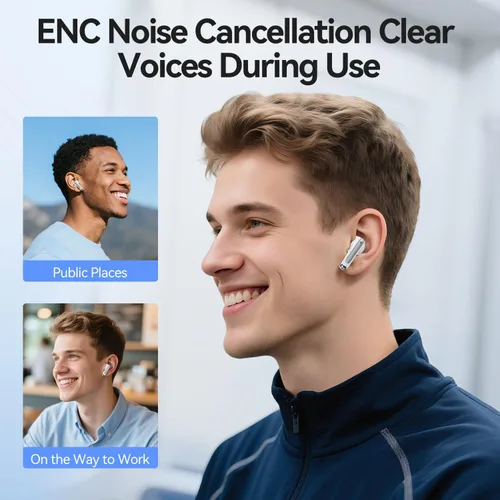 Vista 7 de Auriculares inalámbricos, Bluetooth 5.3, sonido estéreo de graves profundos con cancelación de ruido ENC, auriculares inalámbricos con reproducción