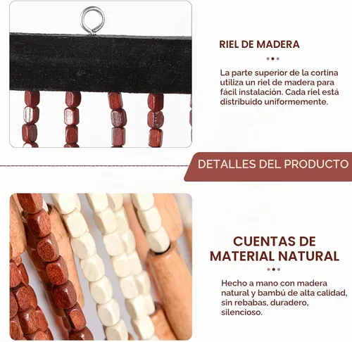 Vista 3 de ANMINY - Cortina de cuentas de madera de bambú, 52 hebras hechas a mano Flor triple v/ 1 panel