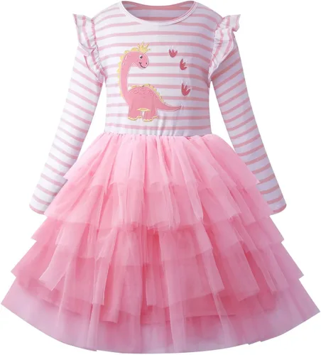 VASCHY Lindo traje casual de manga larga para niñas de otoño y primavera, talla 3-10T