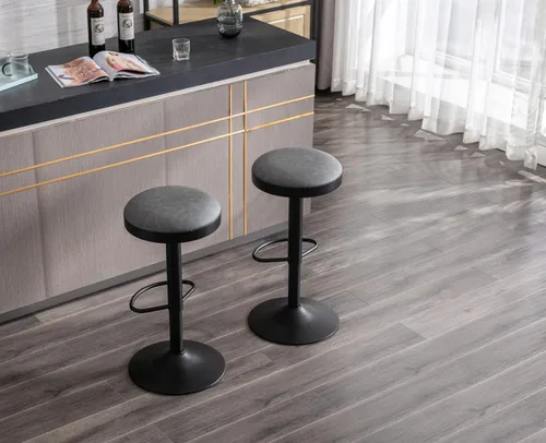 Vista 28 de CIMOTA Juego de 2 taburetes de bar redondos giratorios con espalda descubierta ajustable, taburete de bar moderno industrial para cocina, hogar