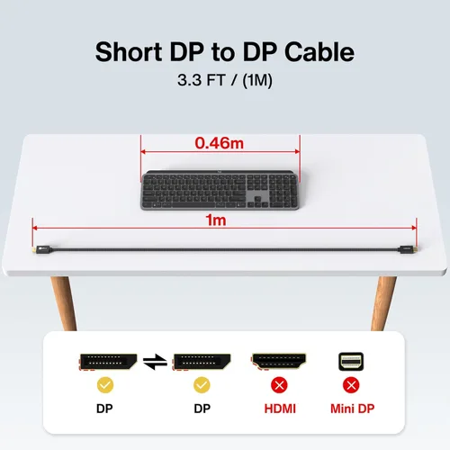Vista 2 de IVANKY Cable DisplayPort 1.4 8K de 3 pies, Certificado VESA Cable DP a DP de 3.3 pies, [8K@60Hz, 4K@144Hz, 1080P@240Hz], Compatible con HBR3