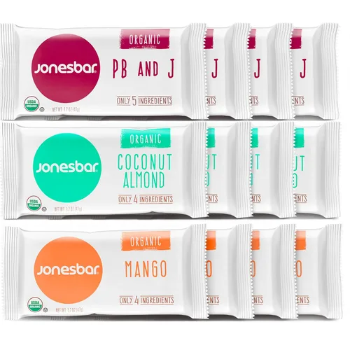 Vista 12 de JONESBAR USDA Organic Fruit & Nut Bar, Non-GMO, Kosher, Vegan, Gluten Free, Simple Snack (Berries & Almonds, 1 Bar (Pack of 1))