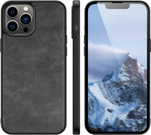 Vista 2 de Compatible con iPhone 13 Pro Max, funda delgada de piel sintética vintage a prueba de golpes, ligera, de poliuretano termoplástico suave, carcasa