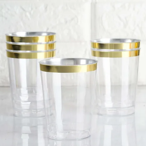 Vista 18 de Efavormart - Paquete de 25 vasos de plástico color ámbar dorado de 10 onzas con borde dorado, vasos de cristal teñido cálido para Acción de Gracias