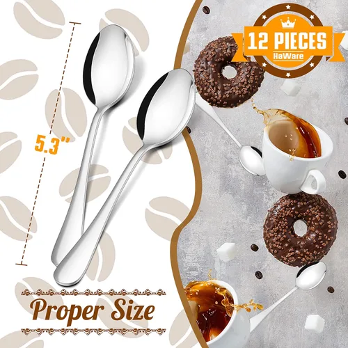Vista 2 de HaWare Demitasse - 12 cucharas de café de acero inoxidable de 5.3 pulgadas, juego de 12 cucharaditas, mini cucharas agitadoras para postre, azúcar