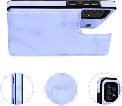Vista 3 de Asuwish Funda de teléfono para Samsung Galaxy A52/A52S 5G con protector de pantalla de vidrio templado y cartera de mármol con tapa abatible Púrpura