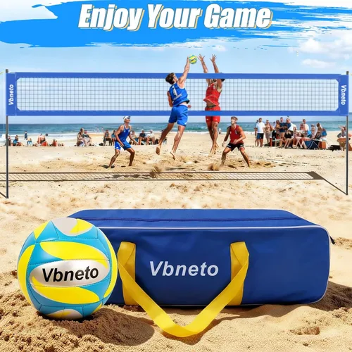 Vista 6 de Red de voleibol para patio trasero, red ajustable resistente anti-hundimiento para exteriores con sistema de cabrestante, juego de voleibol de playa
