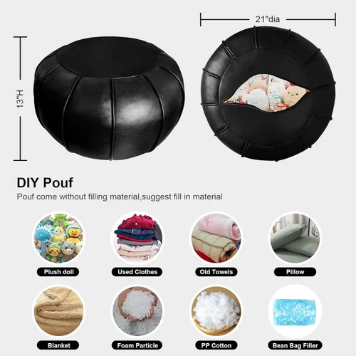 Vista 53 de Louis Donné Funda de puf sin relleno, taburete redondo otomano para reposapiés, puf de almacenamiento, puf de piel sintética impermeable, reposapiés