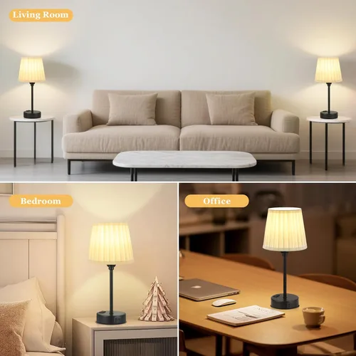 Vista 7 de Acaxin Juego de 2 lámparas de noche blancas para dormitorio, pantalla plisada blanca con puertos de carga USB, lámparas táctiles para mesita