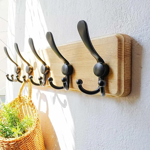 Vista 29 de Dseap Perchero de Pared Montado - 5 Ganchos Triangulares, Resistente, Perchero de Pared de Madera para Abriggos, Sombreros, Chaquetas, Ropa, Negro