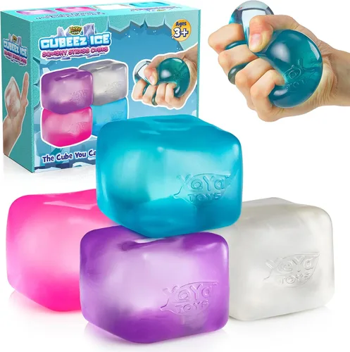 YoYa Toys Cubeez - Paquete de 4 cubos de estrés esponjosos, juguetes sensoriales para niños, divertidas bolas elásticas para apretar, coloridos