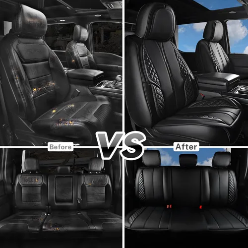 Vista 6 de CAR PASS Juego completo de fundas de cuero de napa para asiento de automóvil, protector impermeable y duradero, ajuste universal para sedán, SUV