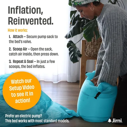 Vista 4 de Cama de campamento para niños pequeños con parachoques y saco de inflado - Cama inflable de viaje para niños ultraligera, compacta y sin PVC