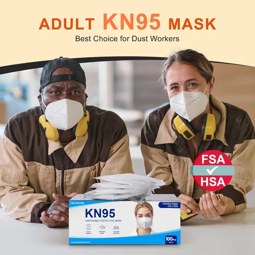 Vista 3 de KN95 - Cubrebocas desechables para adultos, paquete de 100 mascarillas KN95 ajustables, protección de 5 capas, transpirable, cómodo, respirador