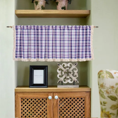 Vista 13 de Cortinas de lino con borlas bohemias para ventana, semiopacas, panel geométrico bohemio para sala de estar, cocina, cafetería, comedor, cenefas