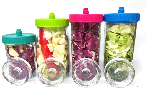 Vista 5 de Kit de fermentación de tarro Mason para tarro Mason de boca ancha con 4 pesos de vidrio y 4 tapas de fermentador, tarros no incluidos (sin libra)
