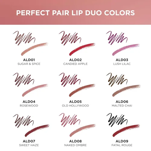 Vista 3 de Absolute New York ALD01 Perfect Pair Lip Duo - Labios más completos y más fuertes, sombra más profunda para contornear labios, lápiz labial satinado