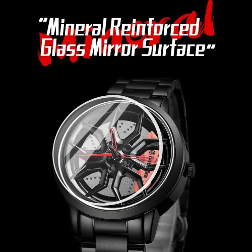 Vista 4 de BOYADKA Relojes de automóvil para hombre, reloj de rueda de automóvil con movimiento de cuarzo japonés, reloj de pulsera impermeable de acero