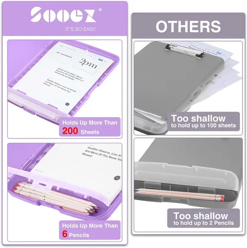 Vista 3 de Sooez - Sujetapapeles de documentos clínicos con almacenamiento, sujetapapeles de plástico resistente, de alta capacidad, con soporte para bolígrafo