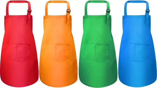 Vista 8 de Yaomiao Delantal para niños de 4 piezas, con bolsillo, ajustable, para cocinar, hornear, pintar