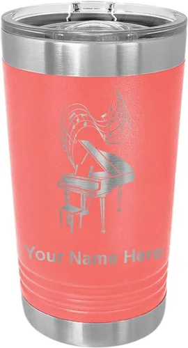 Vista 15 de LaserGram Vaso de pinta aislado al vacío de 16 onzas, piano de cola, grabado personalizado incluido (negro)
