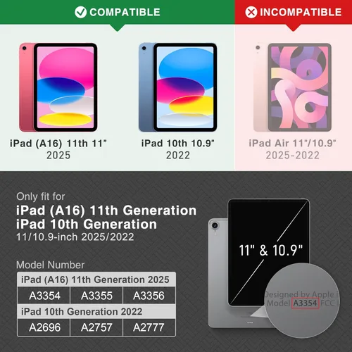 Vista 2 de KingBlanc Funda para iPad (A16) 11ª Generación 11 pulgadas 2025, iPad 10ª Generación 10.9" 2022 con soporte para lápices, funda protectora de cuero