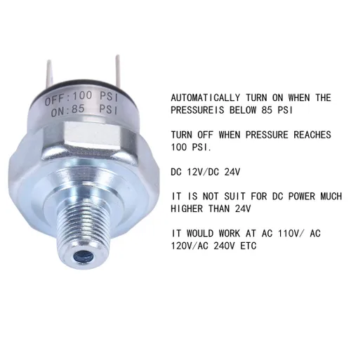 Vista 6 de Interruptor de presión de aire 85-100 PSI 1/8"-27 NPT DC 24V 12V Compresor de aire 100PSI DC