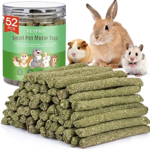 Vista 9 de VESPRO Juguetes de Conejo para Conejos, Hámster, Juguetes de Conejillo de Indias, Palitos de Heno Timothy Natural, Golosinas Masticables y Pelotas