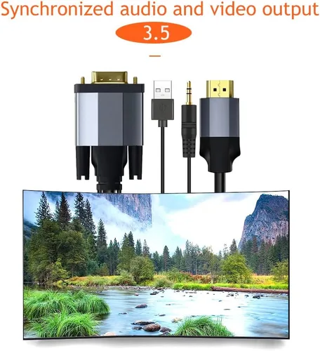 Vista 7 de Tianle Cable adaptador VGA a HDMI con audio de 0.138 in, 3.3 ft/3.3 pies macho activo VGA a salida HDMI, cable adattatore de video para PC