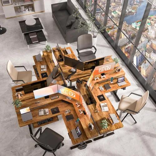 Vista 2 de 63 x 55 inch L-Shaped Electric Standing Desk with Drawers, Adjustable Height Corner Desk, Large Sit Stand Workstation with Storage, Home Office