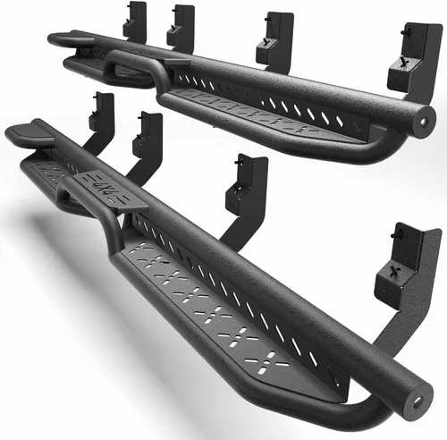 Vista 25 de Crew Cab - Estribos compatibles con Jeep Wrangler JK 2007-2018, solo 2 puertas, dos escalones, barras Nerf de acero resistente de carbono negro
