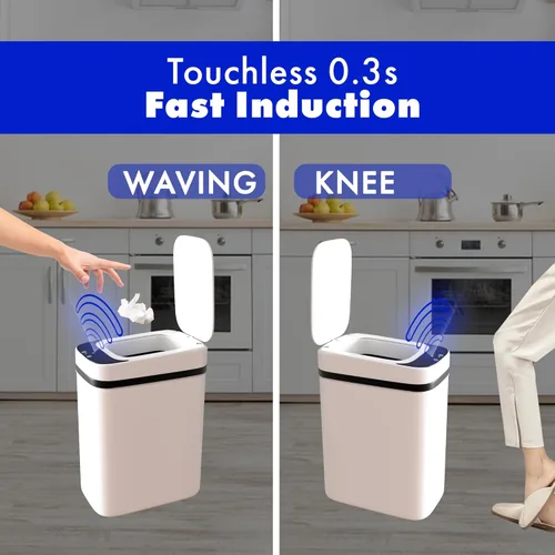 Vista 4 de Possolutions - Bote de basura automático de 2.3 galones con tapa, sensor de movimiento sin contacto para baño o cocina, diseño compacto impermeable