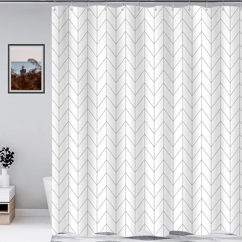 Vista 11 de Riyidecor - Cortina de ducha Chevron con diseño geométrico de espiga, 72 pulgadas de ancho x 96 pulgadas de alto, a rayas, extra larga, simple