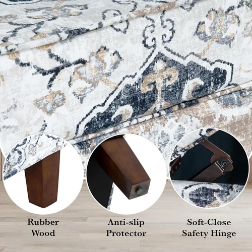 Vista 155 de HomePop Decoración para el hogar K7646-A877 Otomana tapizada moderna rectangular de almacenamiento Otomana con tapa con bisagras