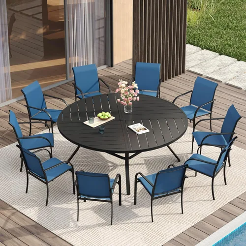 Vista 109 de VICLLAX Juego de comedor de patio de 7 piezas para 6, juego de muebles de exterior incluye mesa rectangular de 59 pulgadas para exteriores y 6