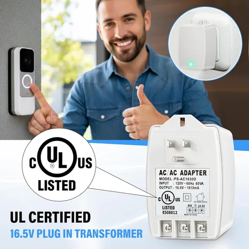 Vista 5 de 1 paquete de transformador de timbre de 16.5 V 30 VA enchufable compatible con Ring, Nest, Ecobee, transformador de timbre de 16.5 voltios