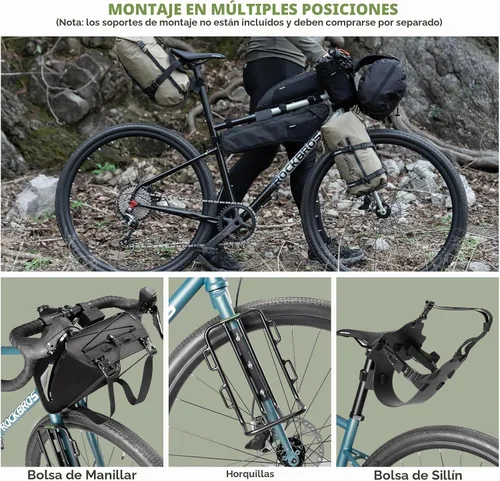 Vista 5 de Bolso de la horquilla de la bici, sistema ultraligero impermeable del rollo para Bikepacking Negro