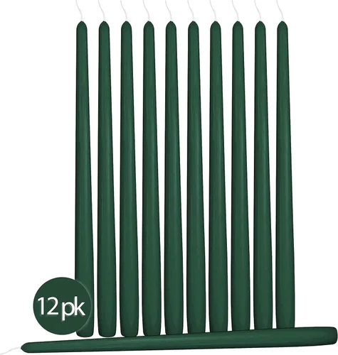 Vista 2 de Hyoola Paquete de 12 velas altas cónicas – 10 pulgadas verde cazador sin goteo, sin perfume, cera de parafina con mechas de algodón – 8 horas