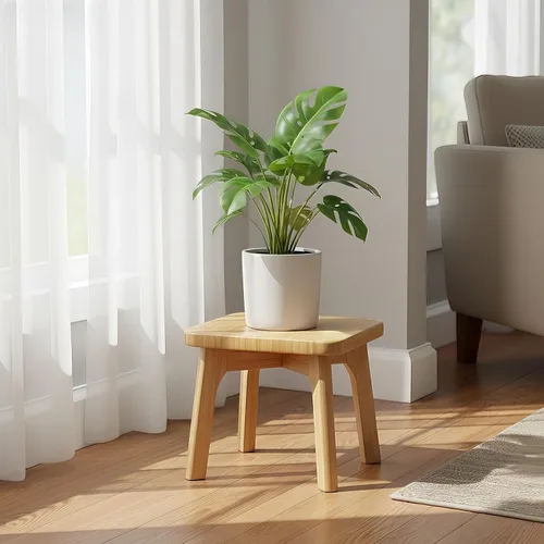 Vista 6 de Taburete pequeño de madera para niños – Mini taburete para niños pequeños para sentarse o pararse – Taburete de bambú antideslizante para fregadero
