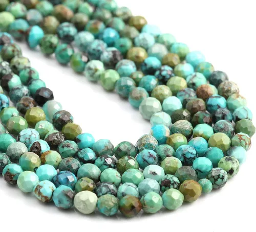 Vista 5 de Cuentas de pavo africano, cuentas redondas facetadas naturales de piedras preciosas auténticas, para hacer bricolaje, cuentas sueltas, 2 hebras por