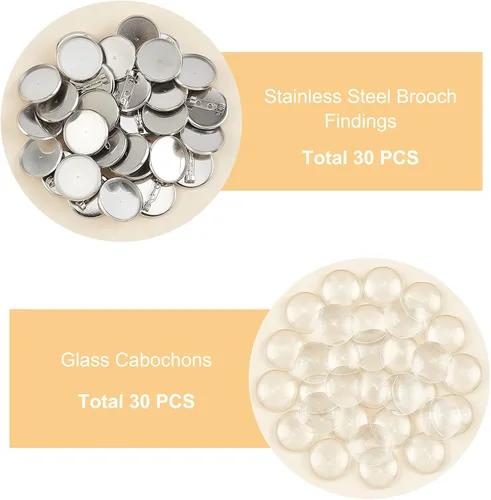 Vista 4 de UNICRAFTALE 30 juegos de broches redondos planos de 0.78 pulgadas con cabujones de vidrio, broches de acero inoxidable, bandejas de bisel, kits