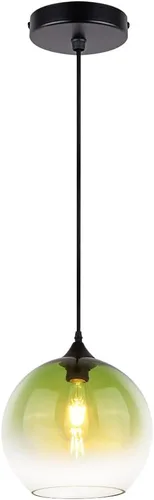 Vista 10 de Green Hand Blown Glass Globe Pendant Lights Mid Century Modern Ceiling Hanging Light Fixtures 8.2“ Farmhouse Striped Gold Chandelier for Kitchen