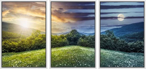 Vista 17 de Lienzo de 3 piezas, arte contemporáneo, decoración de pared moderna, cascada y flores