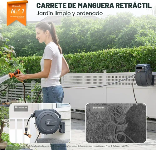 Vista 4 de Giraffe Tools Carrete de manguera de jardín retráctil 1/2 "100FT Rebobinado