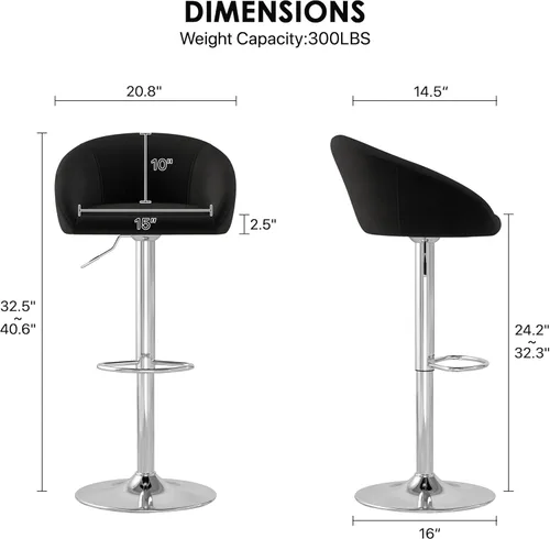 Vista 3 de KCC Juego de 2 taburetes de bar de terciopelo, taburetes de bar de altura de mostrador con respaldo bajo, taburete de bar giratorio para isla
