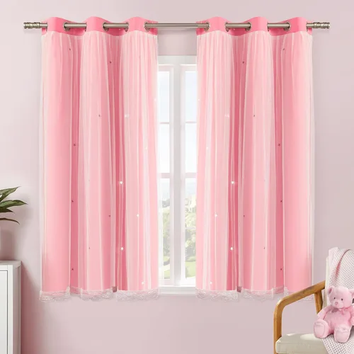 Vista 59 de XiDi Cortinas rosas y grises para dormitorio de niñas, calcomanías de pared de unicornio, cortina verde, cortinas de oscurecimiento de habitación