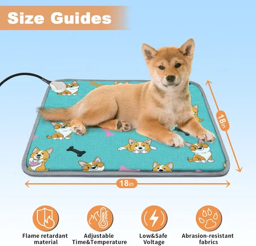 Vista 2 de Almohadilla térmica eléctrica para gatos de 18 x 18 pulgadas con control digital de temperatura, alfombrilla de cama climatizada para mascotas